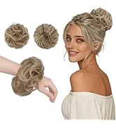 FESHFEN 2PCs Small Messy Bun Hair Piece for Thin Hair Women Girl Mini Synthetic Elastic Wavy Spac...