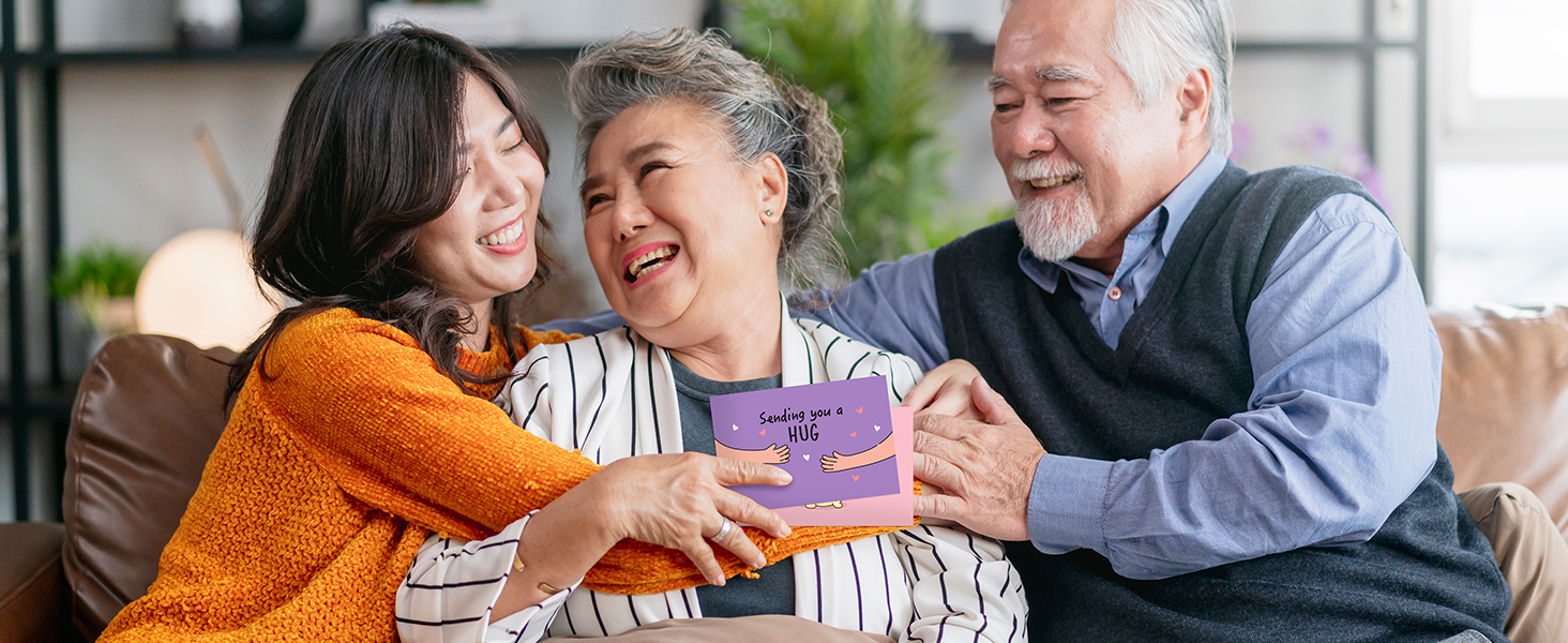 Friends are happy celebrating life with thinking of you greeting cards.