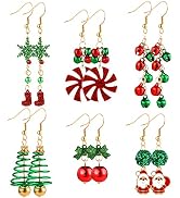 Naler 6 Pairs Christmas Earrings Set for Women, Xmas Drop Dangle Earrings Holiday jewelry for Chr...