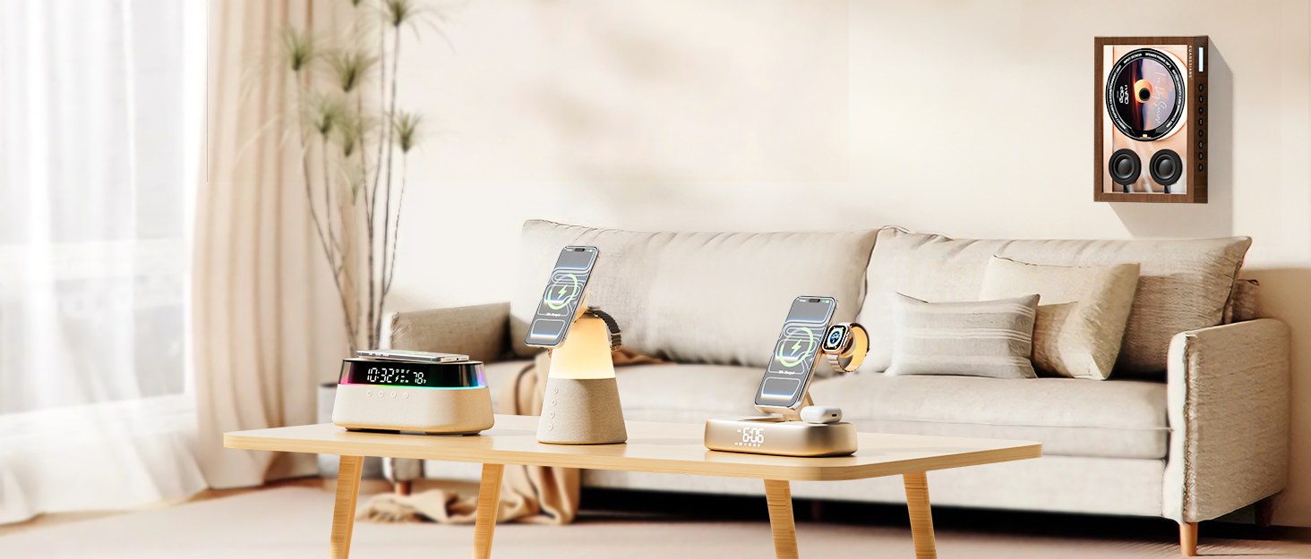 Bluetooth Speaker Alarm Clock with Wireless Charging for home