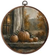 BILLAION Farmhouse Fall Pumpkin Round Wall Art Decor 10x10 Inch | Rustic Autumn Scenery Pumpkins ...