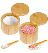 Loscarol 2Pcs Bamboo Salt Cellar Spice Box with Magnetic Swivel Lid & Spoon, Bamboo Storage Box S...