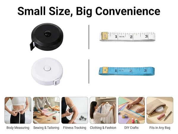 4-in-1 measuring tape set with retractable tapes, dual scales, and flexible.