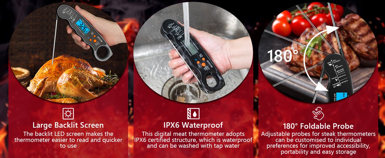 Meat Thermometer Digital,IP6X Waterproof Cooking Thermometer with Backlight