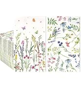 100Pcs Floral Paper Napkins, 2-Ply Disposable Wildflower Party Napkins Guest Dinner Hand Towels w...