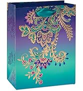 Papyrus 9" Medium Gift Bag (Jacobean Floral) for Birthdays, Weddings, Bridal Showers, Baby Shower...
