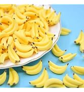Seadiquiet 35Pcs Yellow Mini Plastic Artificial Bananas,Cute 1/12 Scale Banana Models,Lifelike Ba...