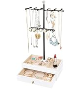 Meangood Jewelry Organizer Stand, 3-Tier Necklace Holder Jewelry Tree with Wooden Storage Drawer ...