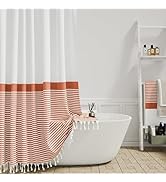 Dynamene Orange Fabric Shower Curtain, Farmhouse Boho Striped Tassel Shower Curtain for Bathroom,...