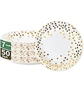 CENLBJ Gold Dots Party Paper Plates, 50 PCS Disposable Party Supplies Dessert Paper Plates for Bi...