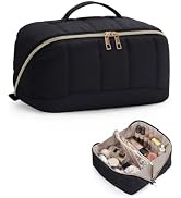 Makeup Bag for Women, Open Flat Puffy Organizer with Wipe-Clean PVC Lining | Quick Access, Brush ...
