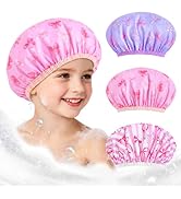 Olypegic Girls Shower Cap for Women, 3 Pcs Girls Shower Cap for Kids Reusable Waterproof Adjustab...
