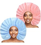 Jumbo Size Shower Cap 2 PCS Waterproof Shower Caps for Women, Extra Large Shower Cap, Reusable Su...