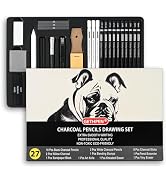 27 Piece Charcoal Drawing Set - Professional Black & White Charcoal Pencils for Sketching, Shadin...