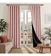 RYB HOME 100% Blackout Pink Curtains for Girls Bedroom, 2 Panels Blackout Thermal Insulated Noise...