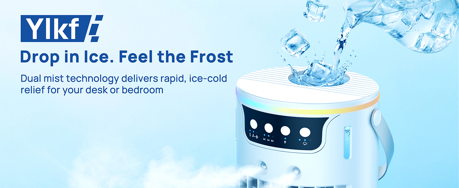desktop ac for bedroom featuring dual mist and ice drop cooling
