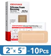 FRESINIDER 2" x 5" Pack of 10 Silicone Foam Wound Dressing - Waterproof Adhesive Bandages with Bo...