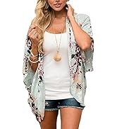 FaroDor Women's Short Sleeve Floral Kimono Cardigan Chiffon Loose Beach Wear Cover Up Tops