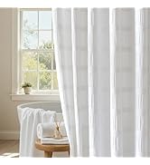 Lameirose White Shower Curtain Fabric, White Textured Shower Curtain Boho Cotton Blend Striped Wa...