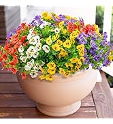 16 Bundles Artificial Fake Pansy Flowers for Outdoor - Yellow, White,Sunset red & Purple Faux Pan...
