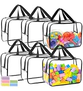 12.6 * 9.25 * 6.9 IN Extra Large Toy Storage Bags, 6 Packs Clear Waterproof Toy Organizer Bags wi...