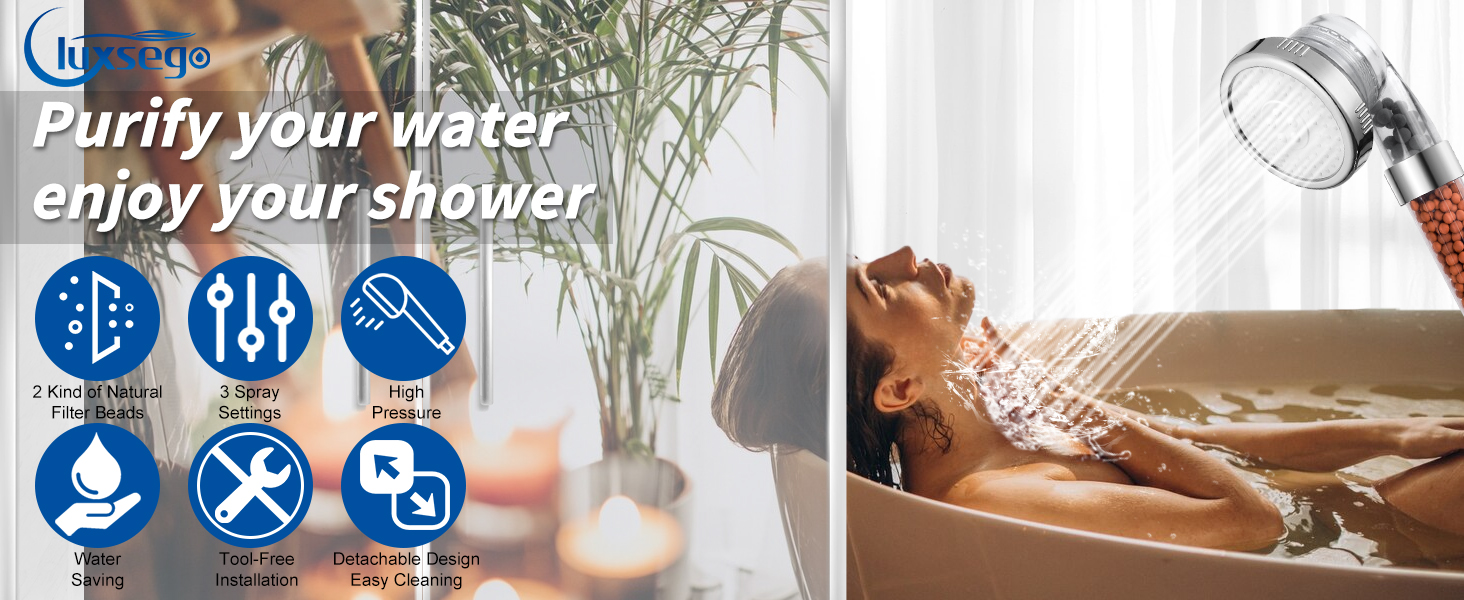 Luxsego Filtered Showerhead - Purify your water, enjoy your shower!