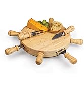 PICNIC TIME Mariner Lazy Susan Cheese Board and Tool Set - Charcuterie Board Set - Wood Cutting B...