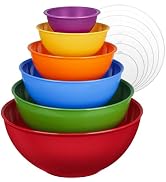6-Piece Plastic Mixing Bowl Set with Lids for Kitchen, Nesting Storage Bowls for Baking, Prepping...