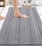 OLANLY Thick Bathroom Rugs 30x20, Extra Soft Absorbent Chenille Striped Bath Rugs, Rubber Backing...