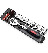 MAXPOWER 11-Piece 3/8" Ratcheting Socket Wrench Set Quick Release Reversible Ratchet Handle and S...