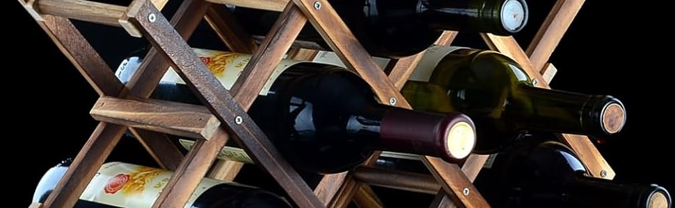Foldable Tabletop Free Standing Wine Bottle Stand Holder Display Shelf for Home Kitchen