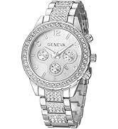 Gosasa Luxury Unisex Crystal Diamond Watches Quartz Digital Calendar Rose Gold Silver Stainless S...