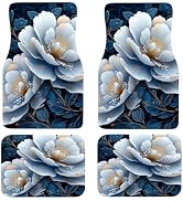 Artistic Fabric Car Floor Mats-Non-Slip Rubber Backing,Peony Floral,Front (26.8x17.3in) & Rear (1...