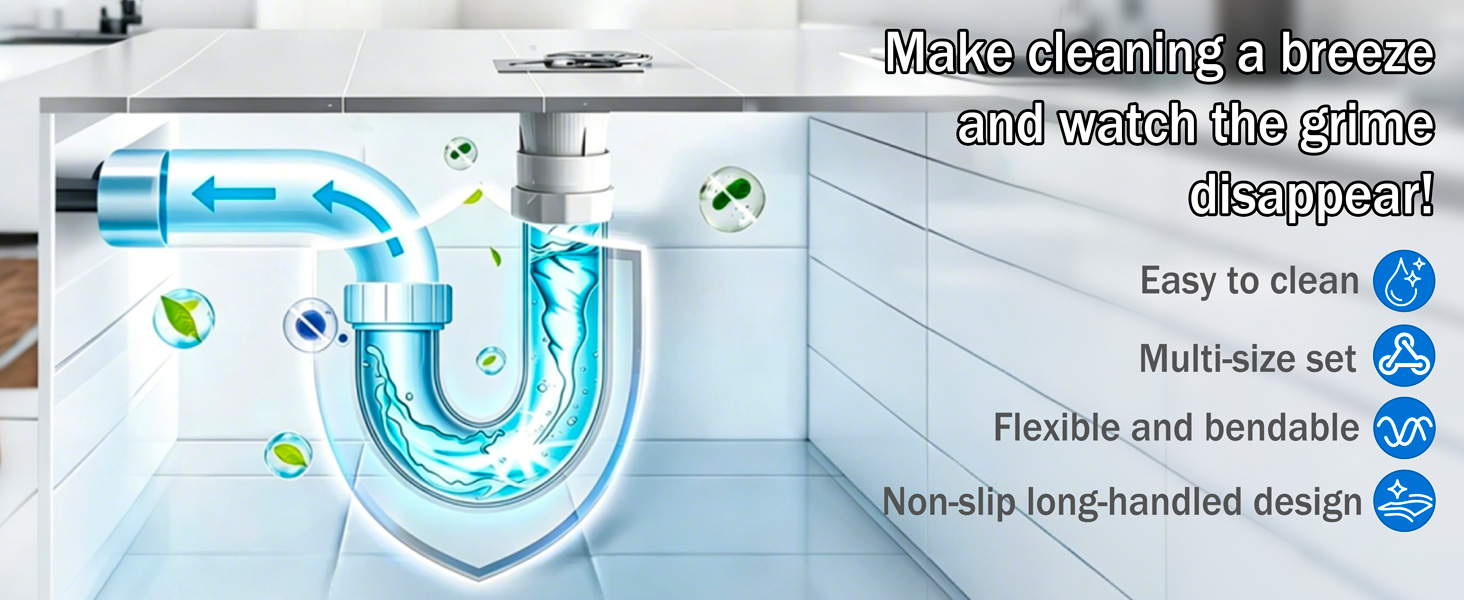 Drain Brush and Drain Snake Cleaner Tools Set, Flexible Drain Hair Remover Tool