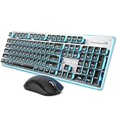 Wireless Keyboard and Mouse Combo with Blue Backlit, Rechargeable-Black | Dual Mode Bluetooth & 2...