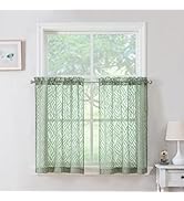 Chyhomenyc Marilyn Sage Green Sheer Curtains 36 Inch Length, Light Filtering Soft Airy 3D Leaf Cl...