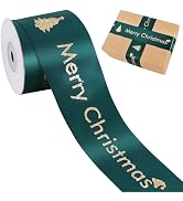 TONIFUL Dark Green Glitter Satin Ribbon with Printed Merry Christmas - 2 Inch x 10 Yards Christma...