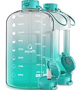 AQUAFIT Half Gallon Water Bottle With Times To Drink - 64 oz Water Bottle With Straw - Water Jug ...