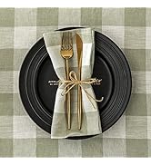 EVERLY Yarn-Dyed Linen Plaid Cloth Napkins, 18x18inches Set of 6 100% Washed French Linen Napkins...