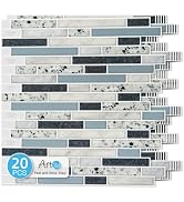 Art3d Linear Subway Design Tile Peel and Stick Backsplash, 20-Sheet, Blue | 12 x 12 Inch, Self-Ad...