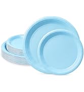LIKAJON 50 Pcs Light Blue Paper Plates, 25 Pcs 9 Inch and 25 Pcs 7 Inch Disposable Dessert Plates...