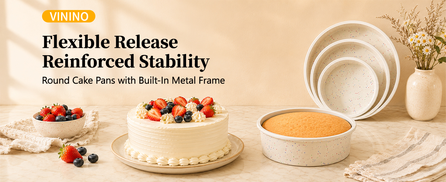Round Cake Pans with Built-In Metal Frame