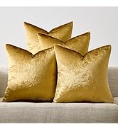 GIGIZAZA Velvet Gold Pillow Covers 18x18,Pack of 4 Decorative Throw Pillow Soft Covers Square Cou...