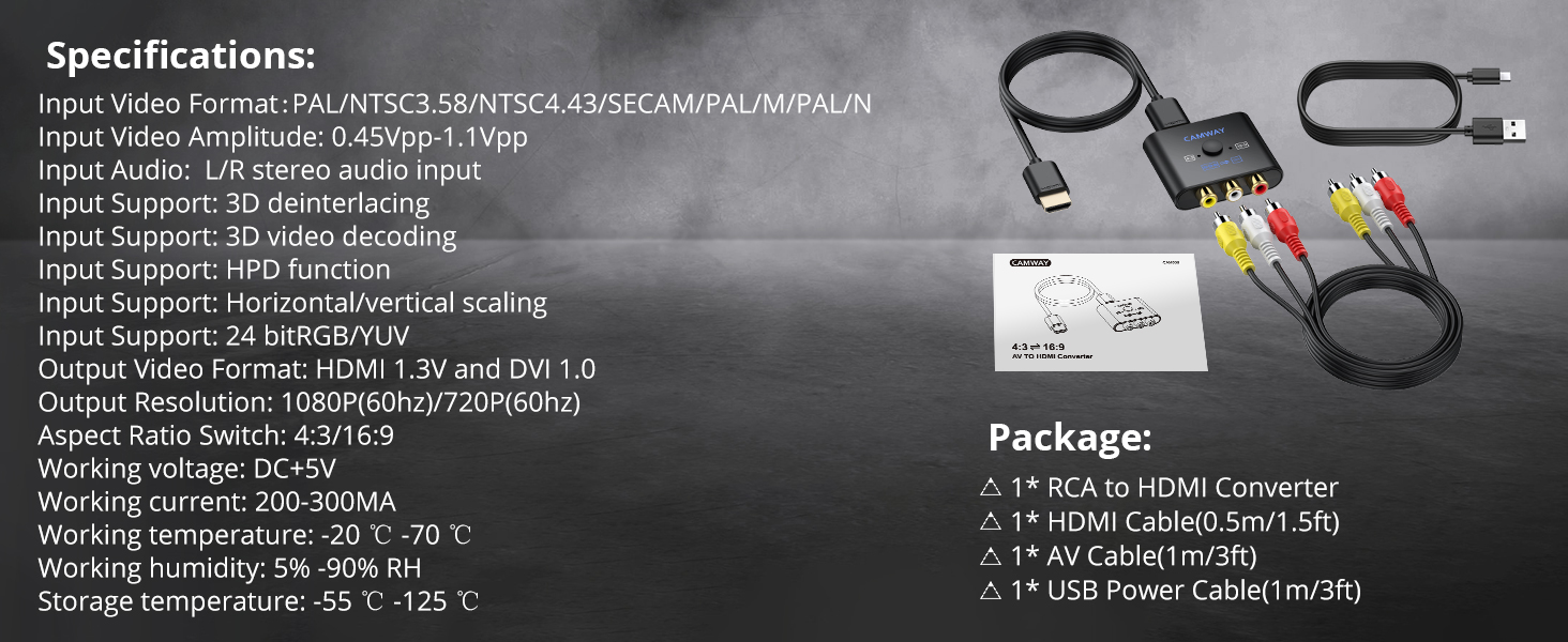 CAMWAY RCA to HDMI Converter with AV Cable