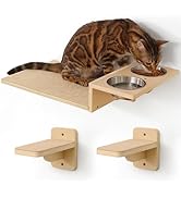 FUKUMARU Cat Wall Shelves, 3 in 1 Cats Walls Furniture Set, Food Station with 2 Steps, Birch Plyw...