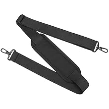 Black adjustable shoulder strap with metal clips on both ends, shown from different angles against white background.