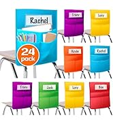 24 Pack Chairback Buddy Pocket Chart, Chair Pockets for Classrooms, Seat Pocket Chart with 3 Heav...