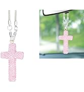 yorpyep Car Hanging Ornament, Bling Cross Shiny Personality Decorative Rearview Mirror Pendant, R...