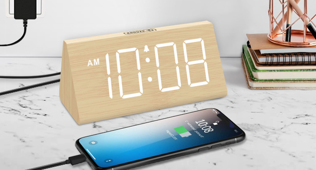 digital wooden alarm clock