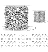 WXJ13 Chains for Jewelry Making 36FT 2 Rolls, Silver Stainless Steel Jewelry Chains with 60 Piece...